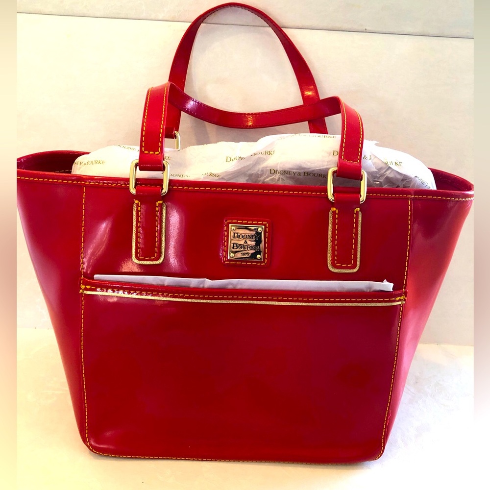 Dooney and Burke Patent Leather Lipstick Red Zipper Close Purse New With Tags